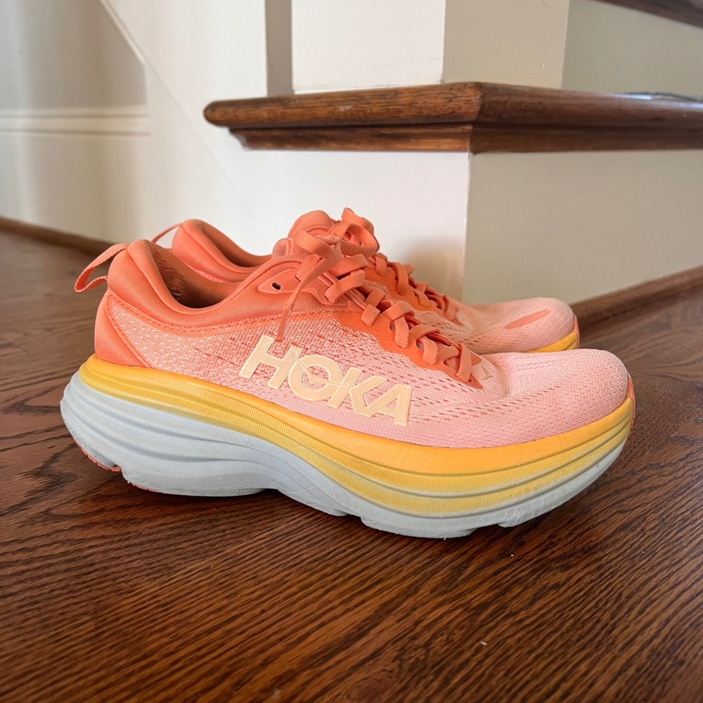 Hoka Bondi 8 Womens 8B Running Shoes Sunlit Coral Papaya 1127952 SCPP